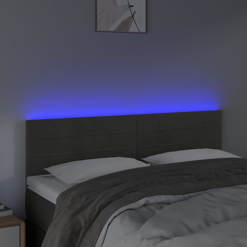 sötétszürke bársony LED-es fejtámla 144x5x78/88 cm