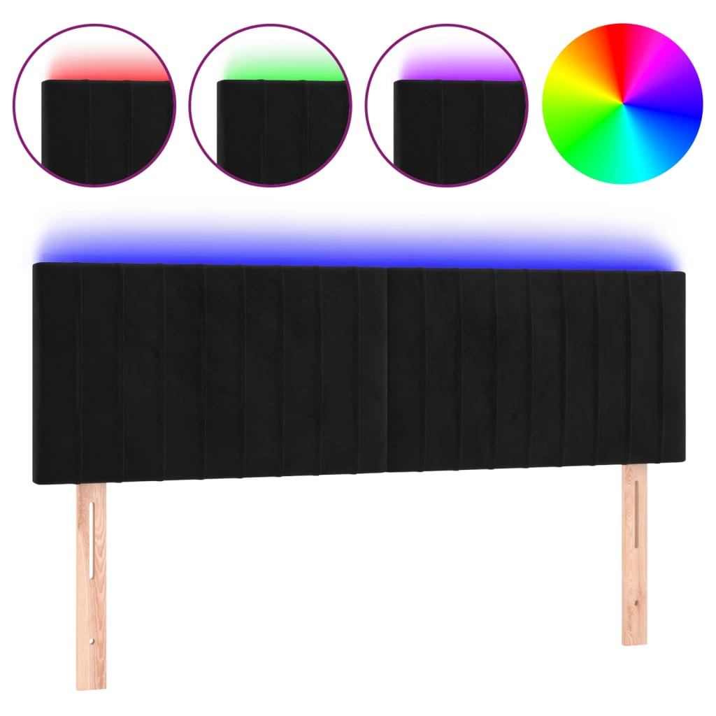 fekete bársony LED-es fejtámla 144x5x78/88 cm