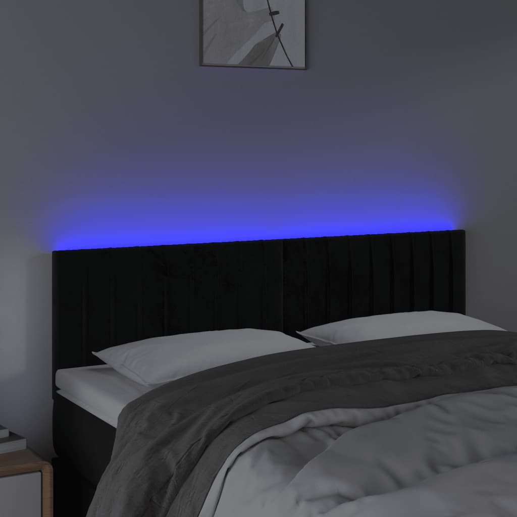 fekete bársony LED-es fejtámla 144x5x78/88 cm