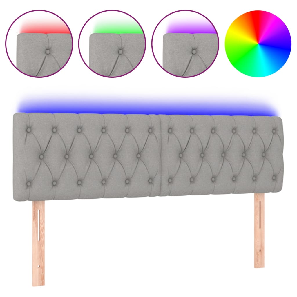 világosszürke szövet LED-es fejtámla 144 x 7 x 78/88 cm