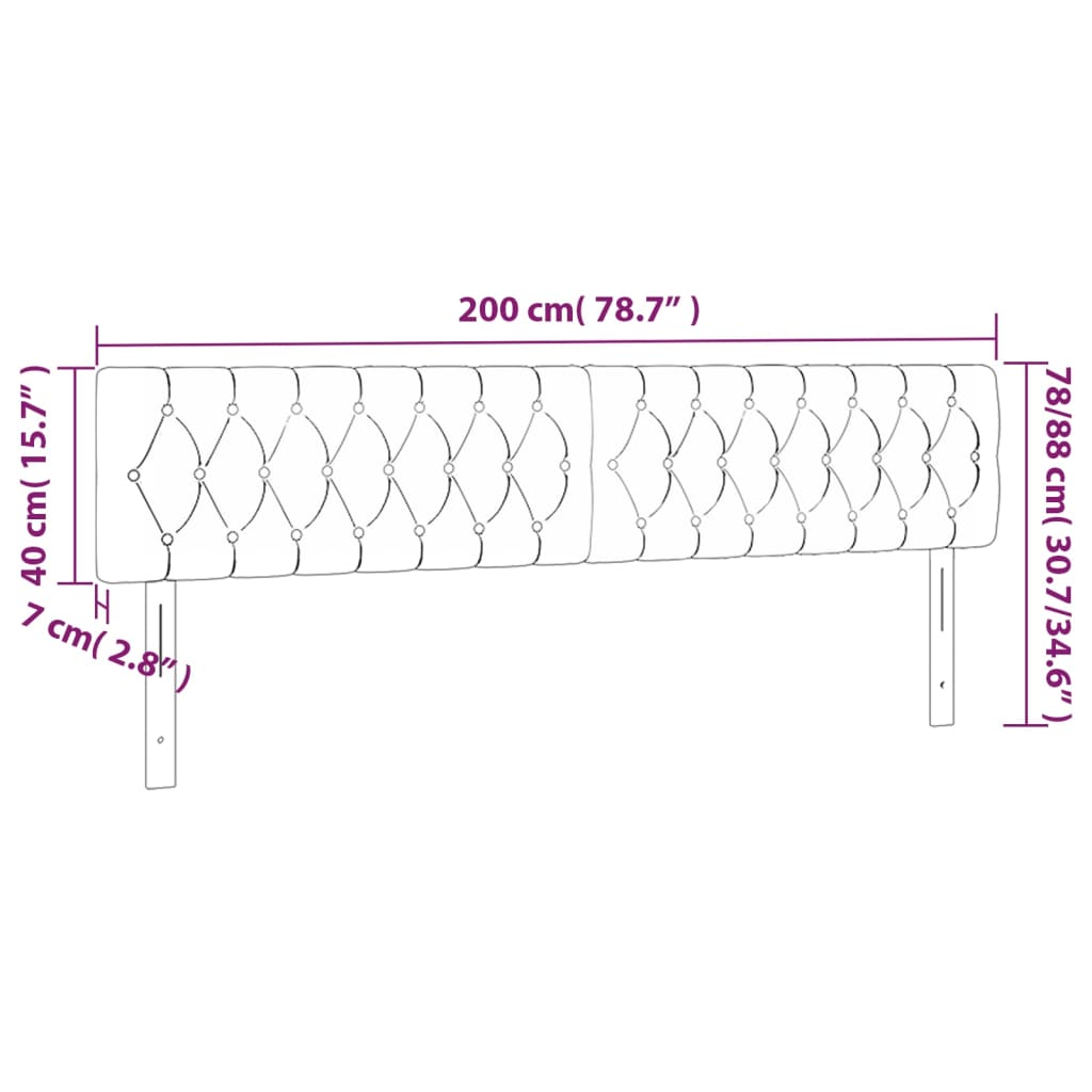 sötétszürke szövet LED-es fejtámla 200x7x78/88 cm