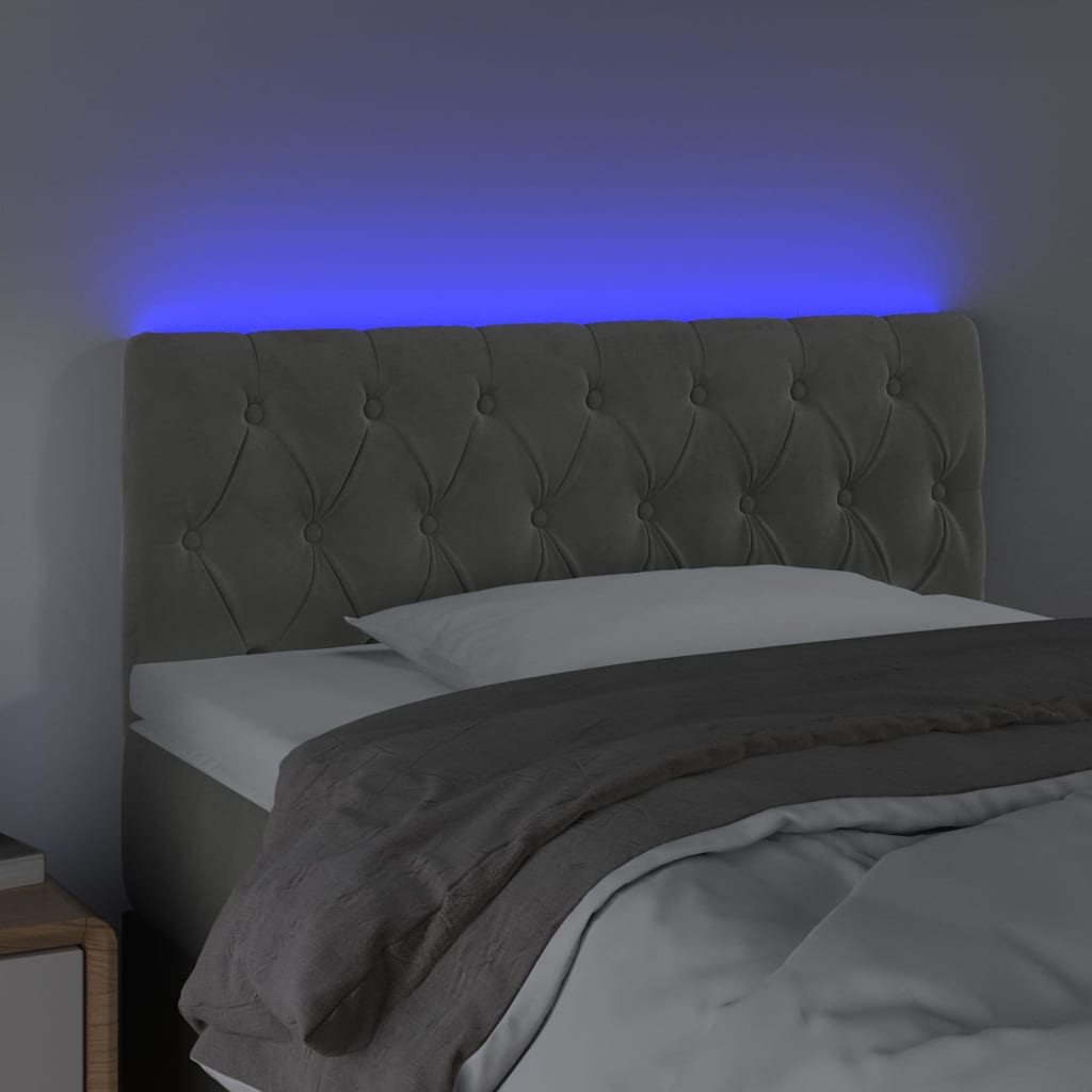 világosszürke bársony LED-es fejtámla 90 x 7 x 78/88 cm