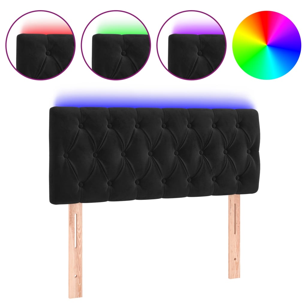 fekete bársony LED-es fejtámla 90 x 7 x 78/88 cm