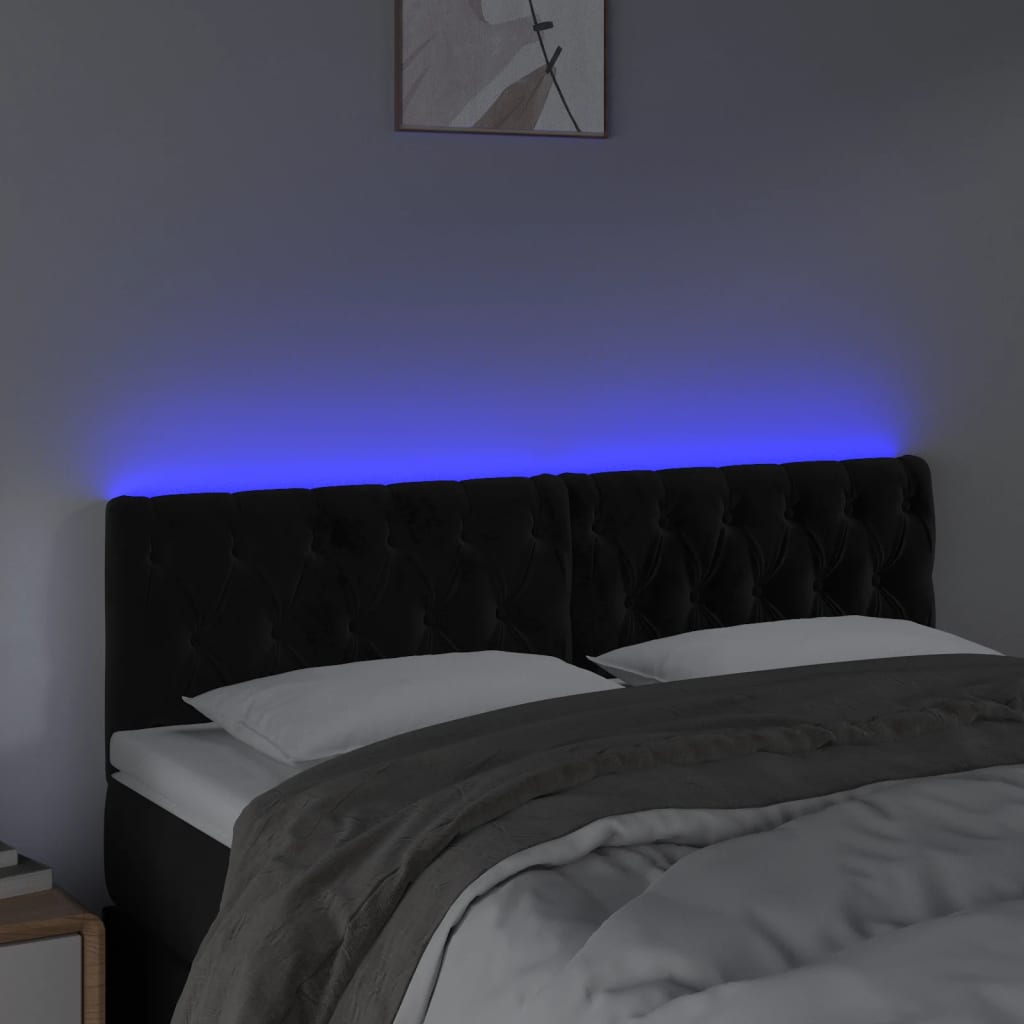 fekete bársony LED-es fejtámla 160 x 7 x 78/88 cm