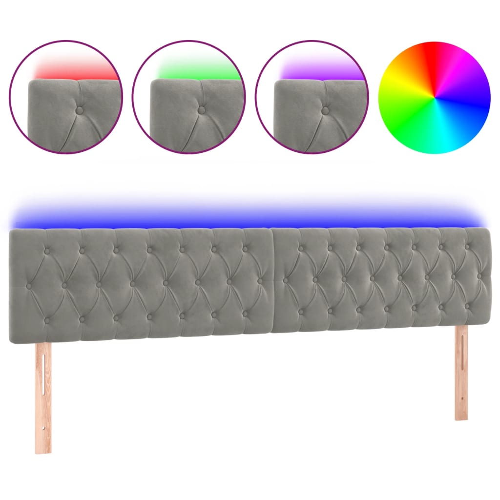 világosszürke bársony LED-es fejtámla 200 x 7 x 78/88 cm