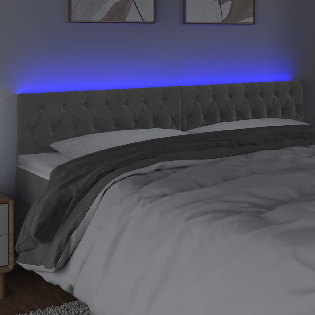 világosszürke bársony LED-es fejtámla 200 x 7 x 78/88 cm