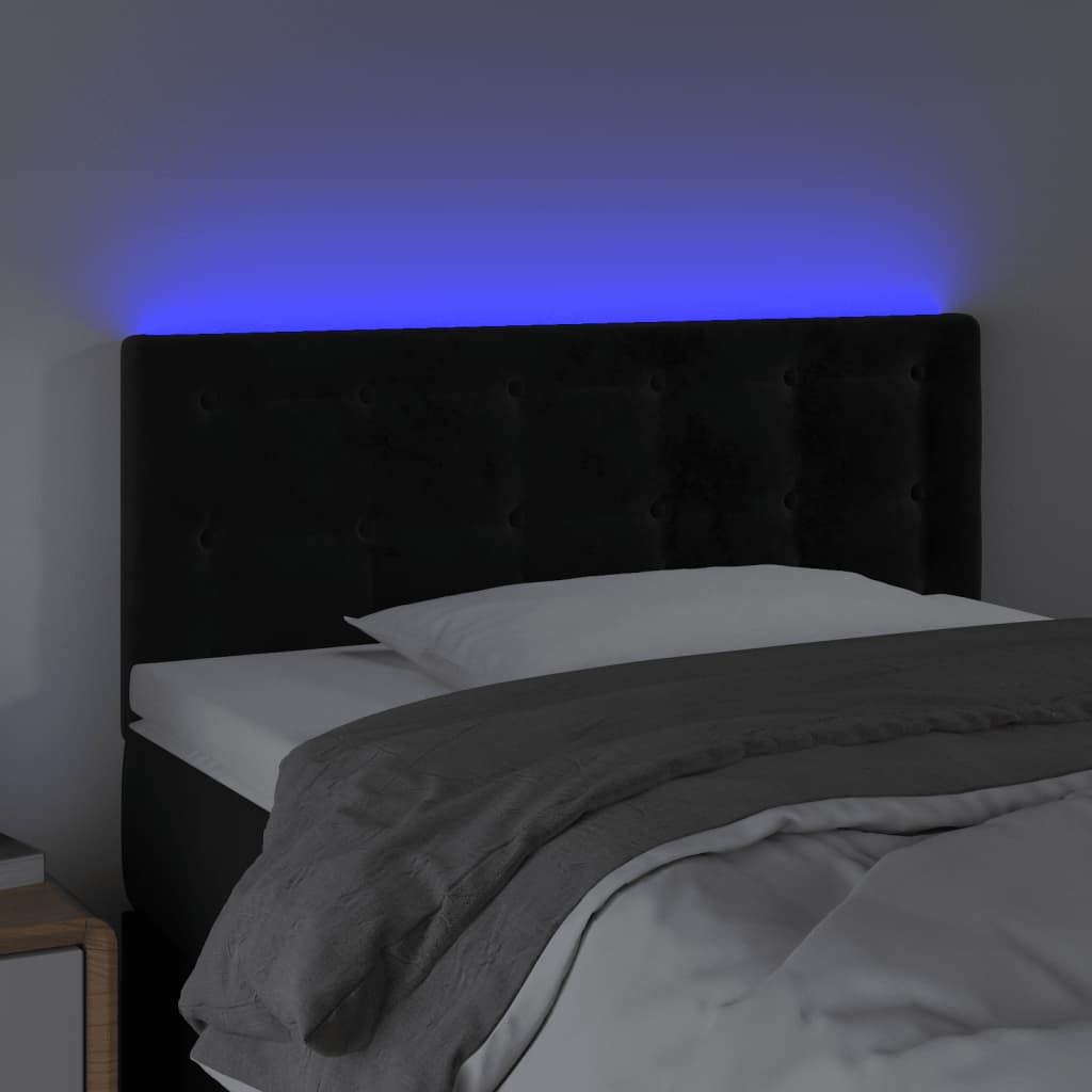 fekete bársony LED-es fejtámla 80 x 5 x 78/88 cm