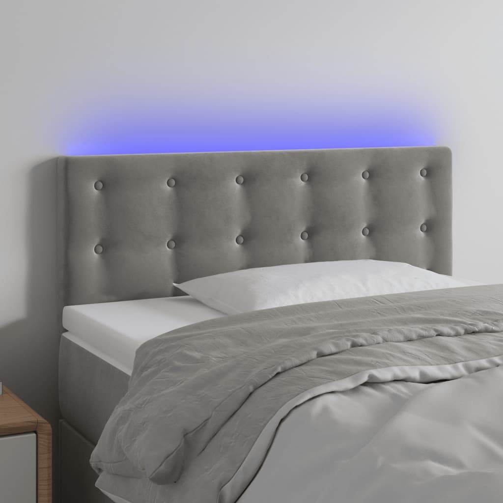 világosszürke bársony LED-es fejtámla 100x5x78/88 cm
