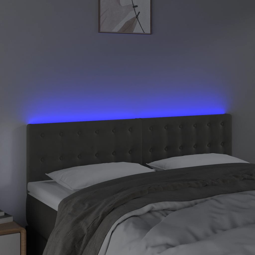 sötétszürke bársony LED-es fejtámla 144x5x78/88 cm