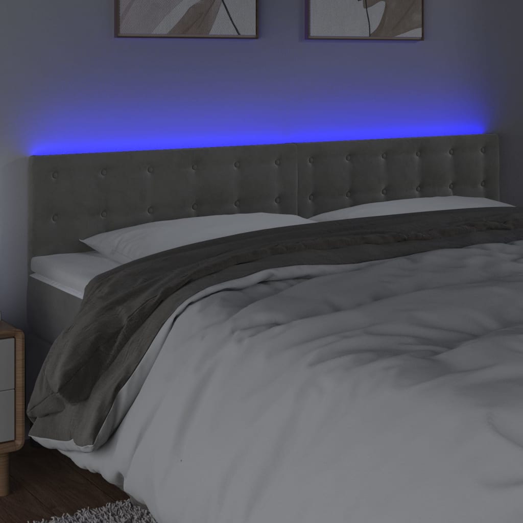 világosszürke bársony LED-es fejtámla 180x5x78/88 cm