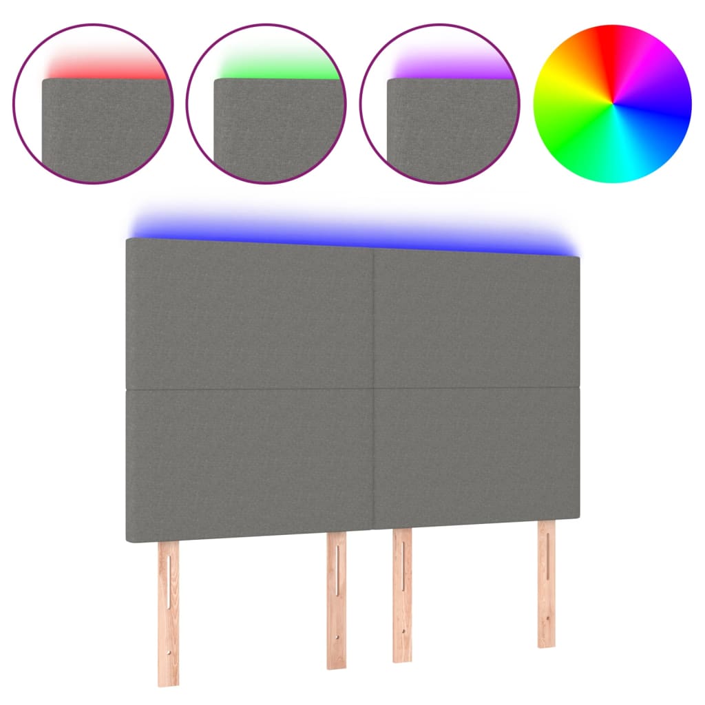 sötétszürke szövet LED-es fejtámla 144x5x118/128 cm