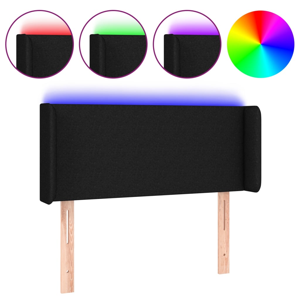 fekete szövet LED-es fejtámla 103 x 16 x 78/88 cm