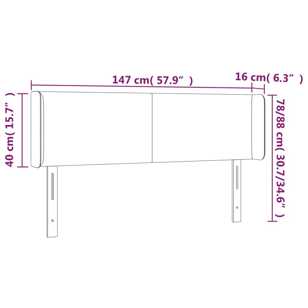 fekete szövet LED-es fejtámla 147 x 16 x 78/88 cm