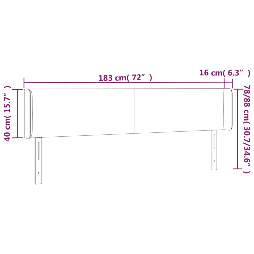 fekete szövet LED-es fejtámla 183 x 16 x 78/88 cm
