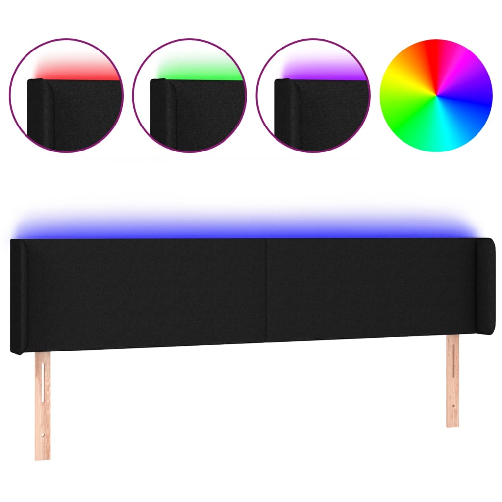 fekete szövet LED-es fejtámla 203 x 16 x 78/88 cm