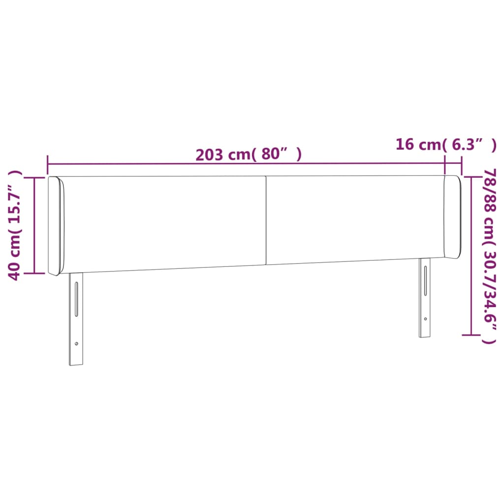 fekete szövet LED-es fejtámla 203 x 16 x 78/88 cm