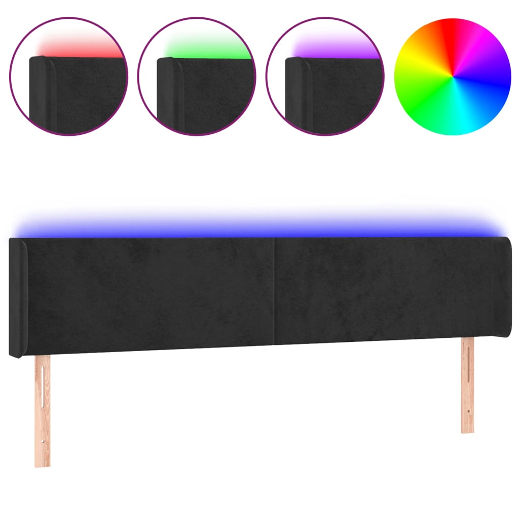 fekete bársony LED-es fejtámla 163 x 16 x 78/88 cm