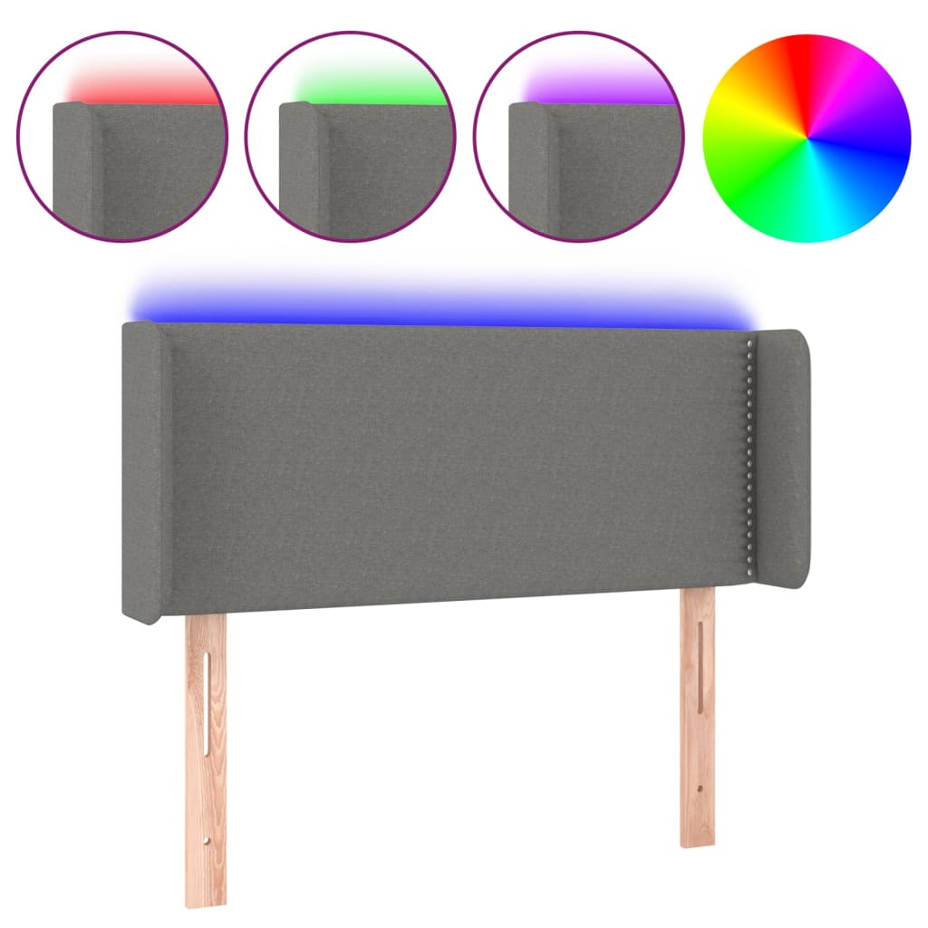 sötétszürke szövet LED-es fejtámla 103 x 16 x 78/88 cm