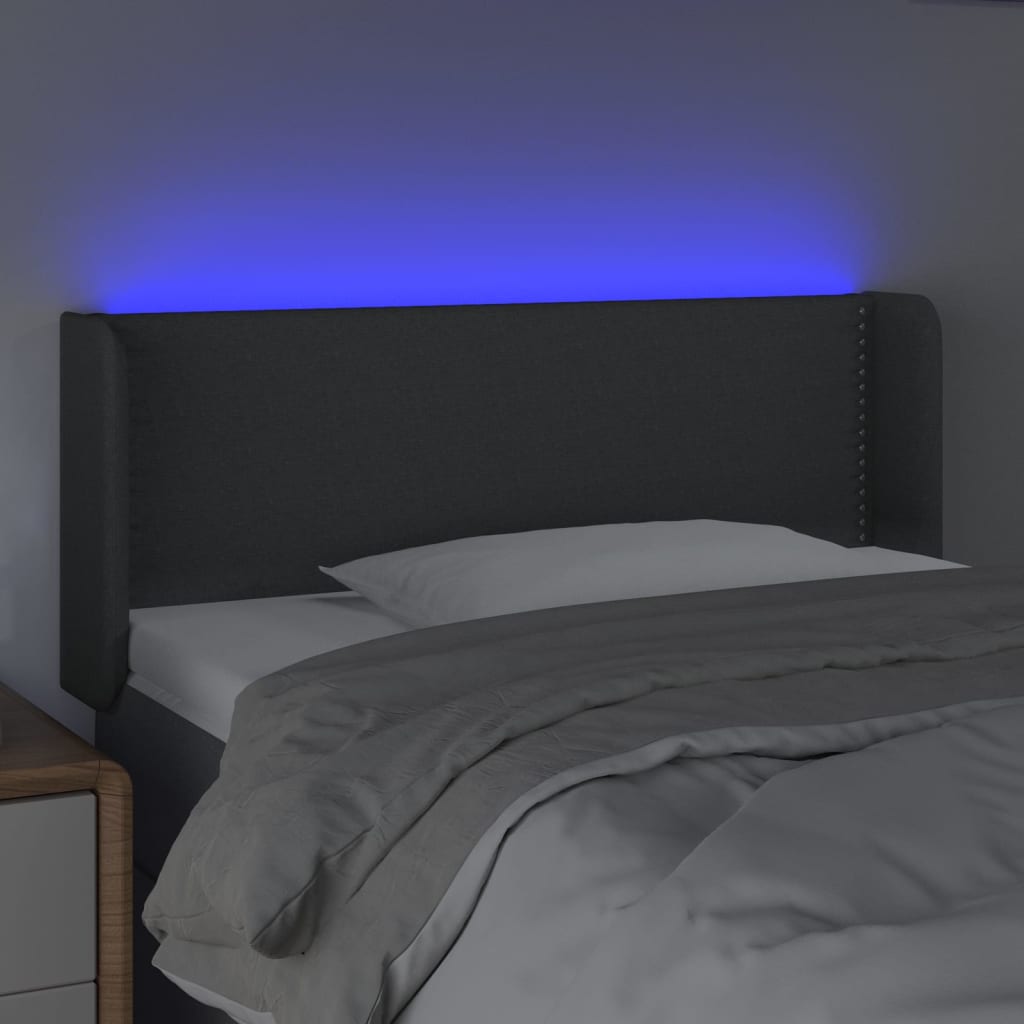sötétszürke szövet LED-es fejtámla 103 x 16 x 78/88 cm
