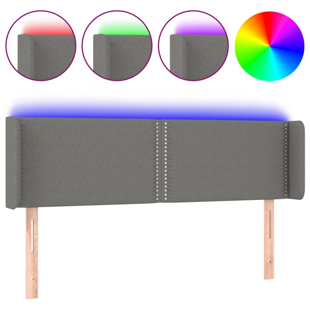 sötétszürke szövet LED-es fejtámla 147 x 16 x 78/88 cm