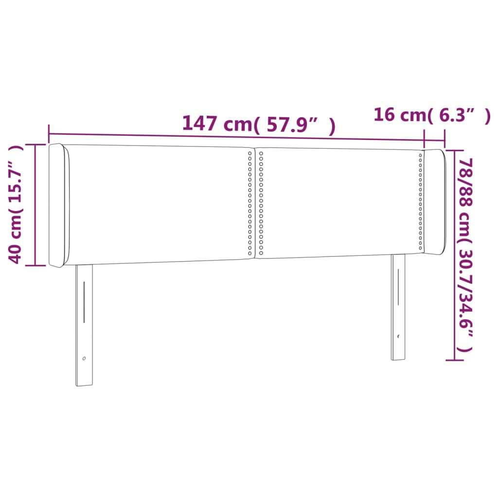 sötétszürke szövet LED-es fejtámla 147 x 16 x 78/88 cm