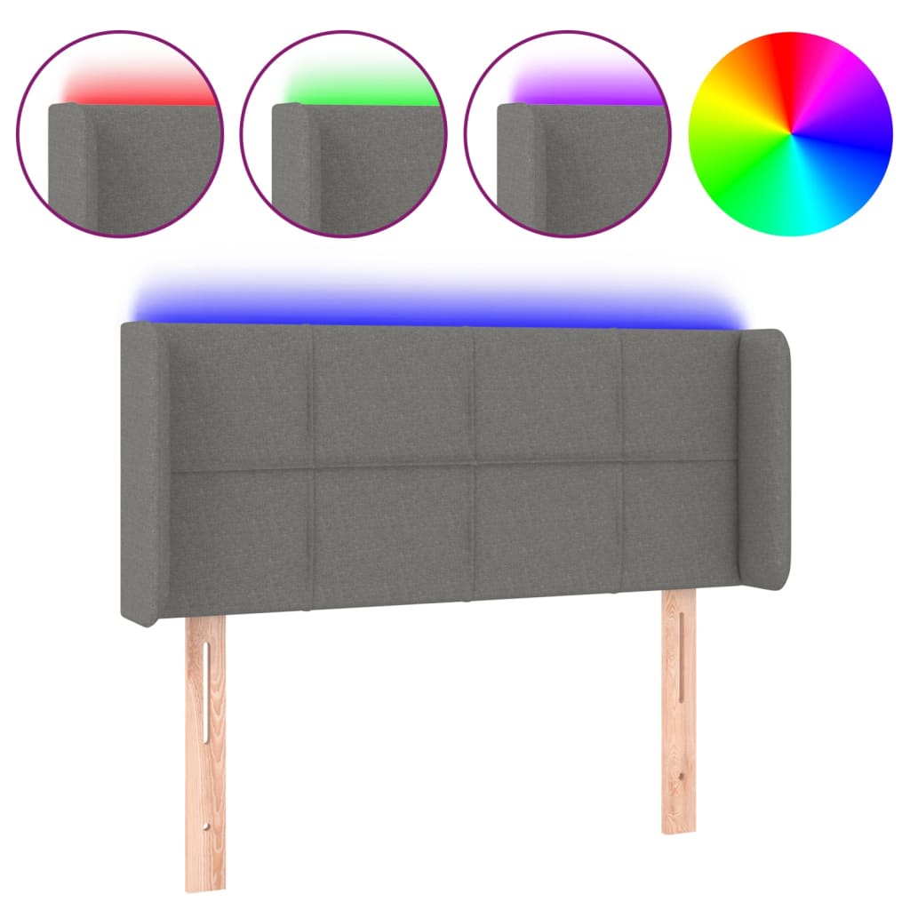 sötétszürke szövet LED-es fejtámla 93 x 16 x 78/88 cm