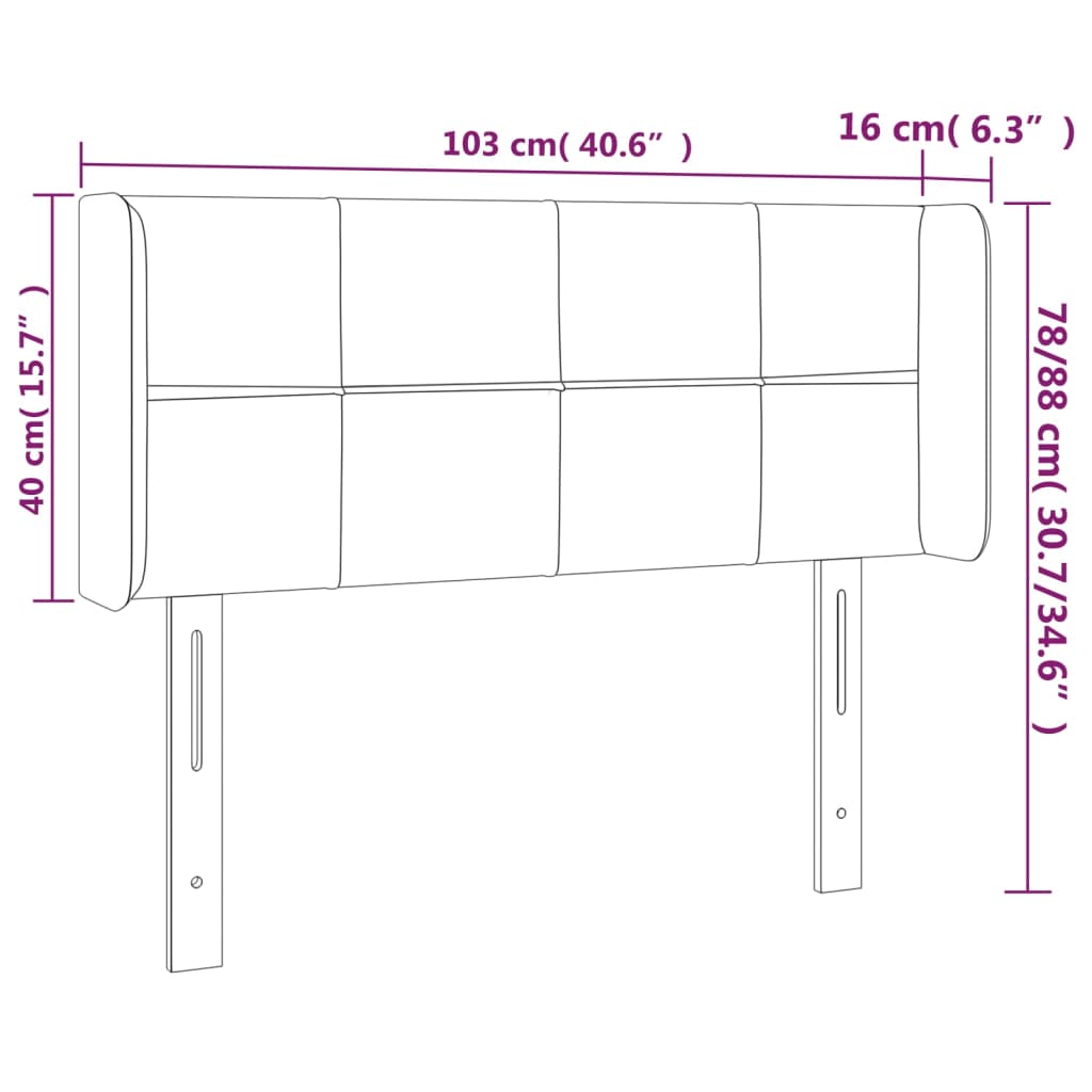 fekete szövet LED-es fejtámla 103 x 16 x 78/88 cm