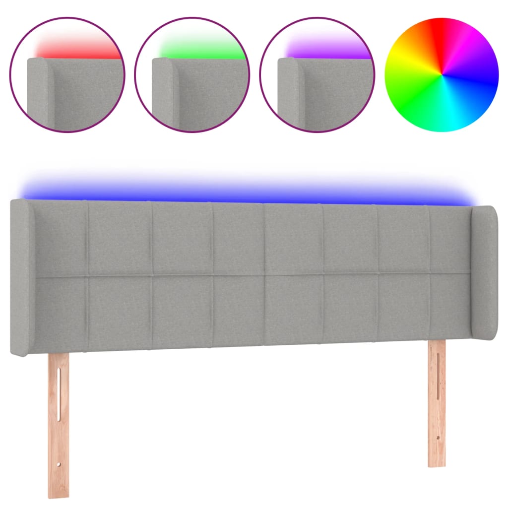 világosszürke szövet LED-es fejtámla 147 x 16 x 78/88 cm