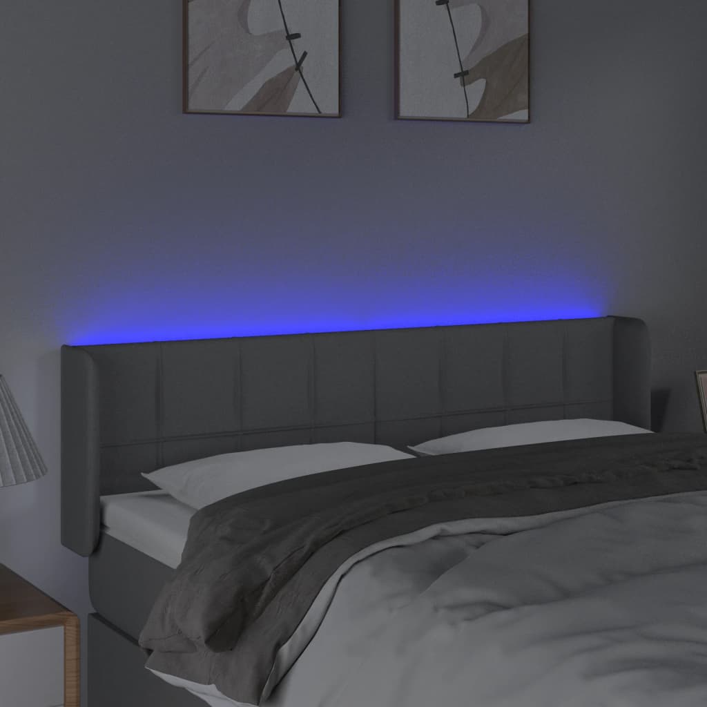 világosszürke szövet LED-es fejtámla 147 x 16 x 78/88 cm