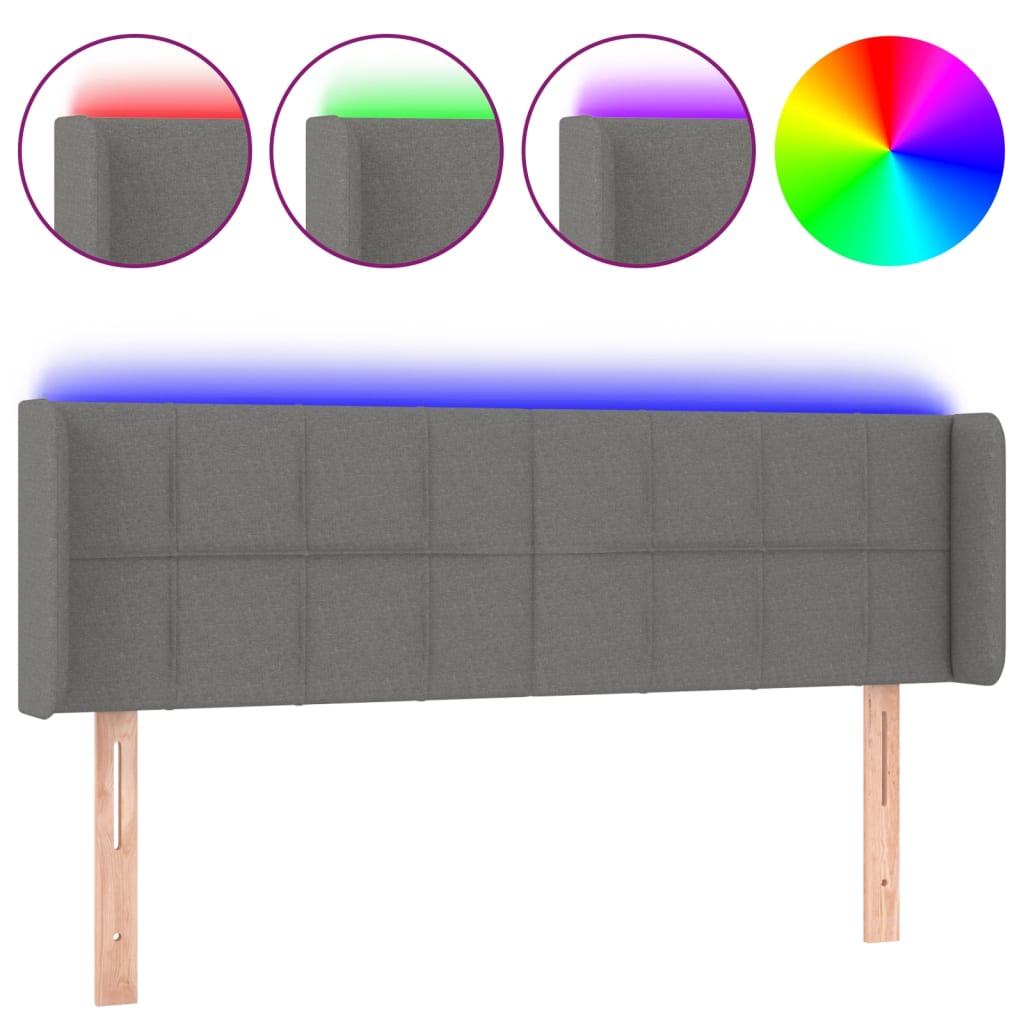 sötétszürke szövet LED-es fejtámla 147 x 16 x 78/88 cm