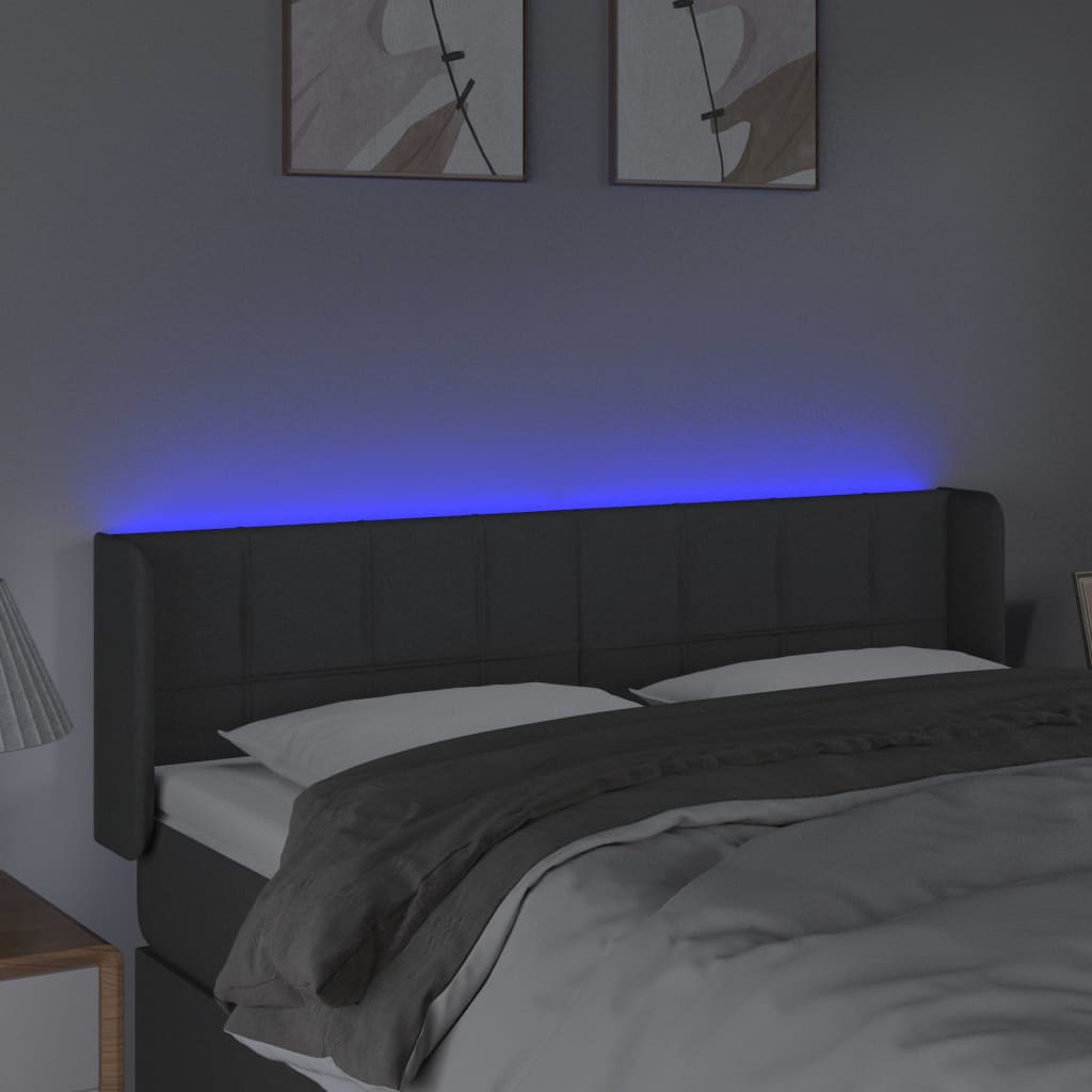 sötétszürke szövet LED-es fejtámla 147 x 16 x 78/88 cm