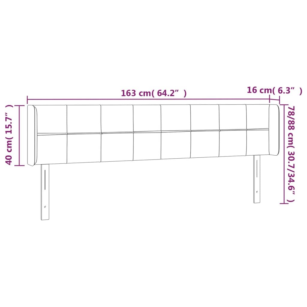 fekete szövet LED-es fejtámla 163 x 16 x 78/88 cm