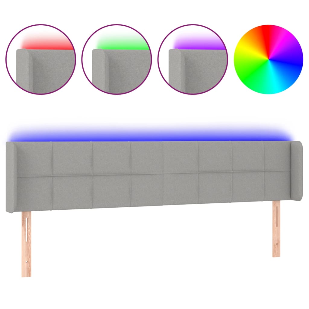 világosszürke szövet LED-es fejtámla 183 x 16 x 78/88 cm