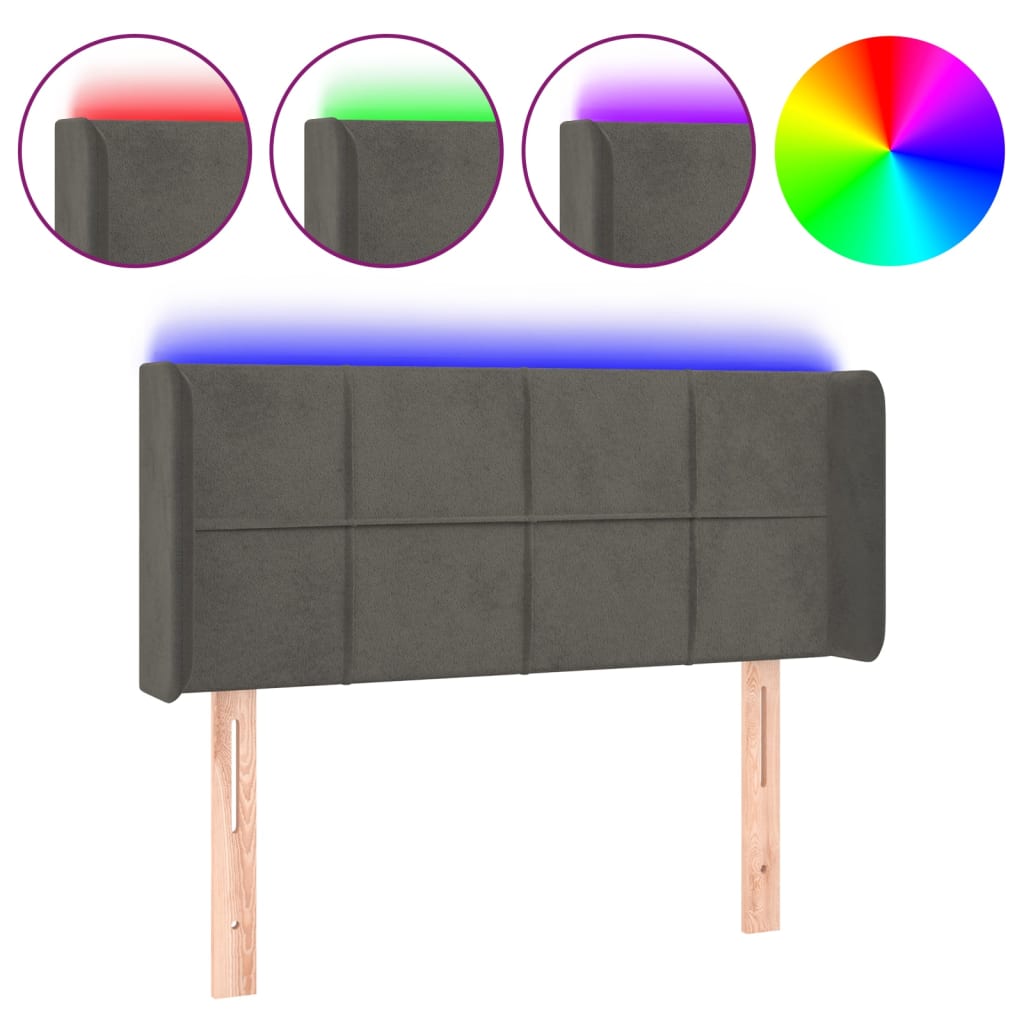 sötétszürke bársony LED-es fejtámla 103 x 16 x 78/88 cm