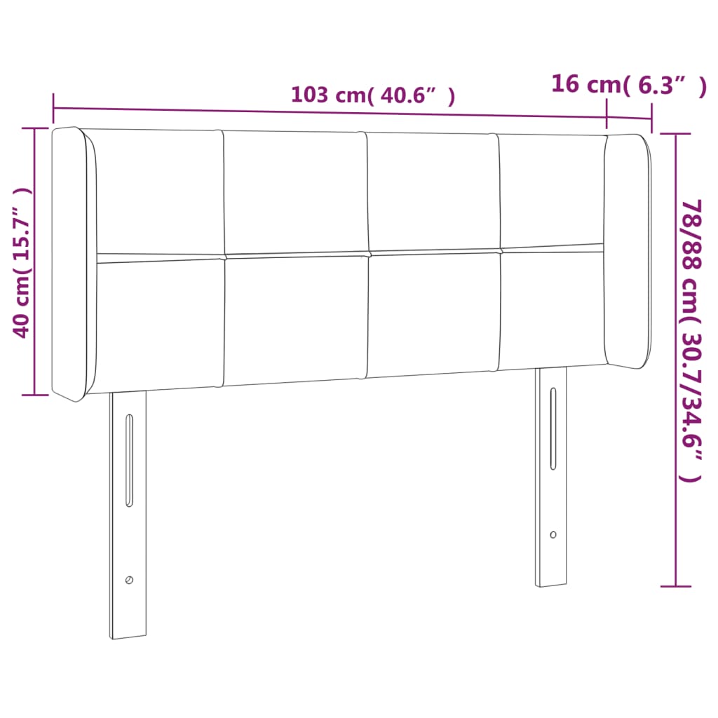 sötétszürke bársony LED-es fejtámla 103 x 16 x 78/88 cm