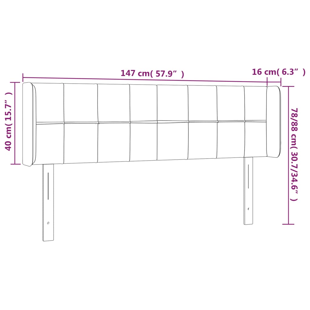 fekete bársony LED-es fejtámla 147 x 16 x 78/88 cm