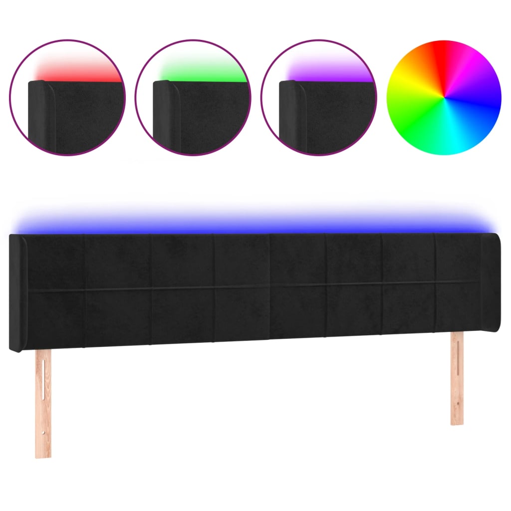 fekete bársony LED-es fejtámla 183 x 16 x 78/88 cm