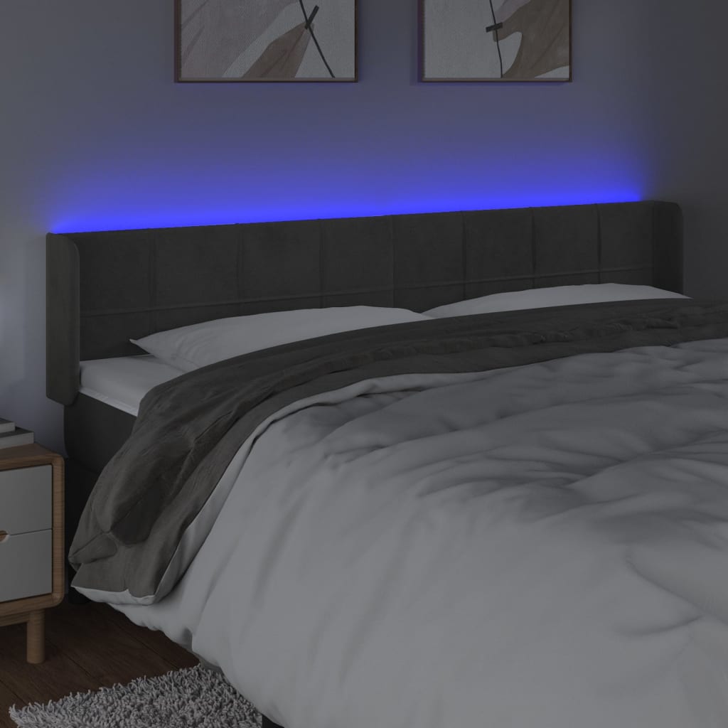 sötétszürke bársony LED-es fejtámla 203 x 16 x 78/88 cm