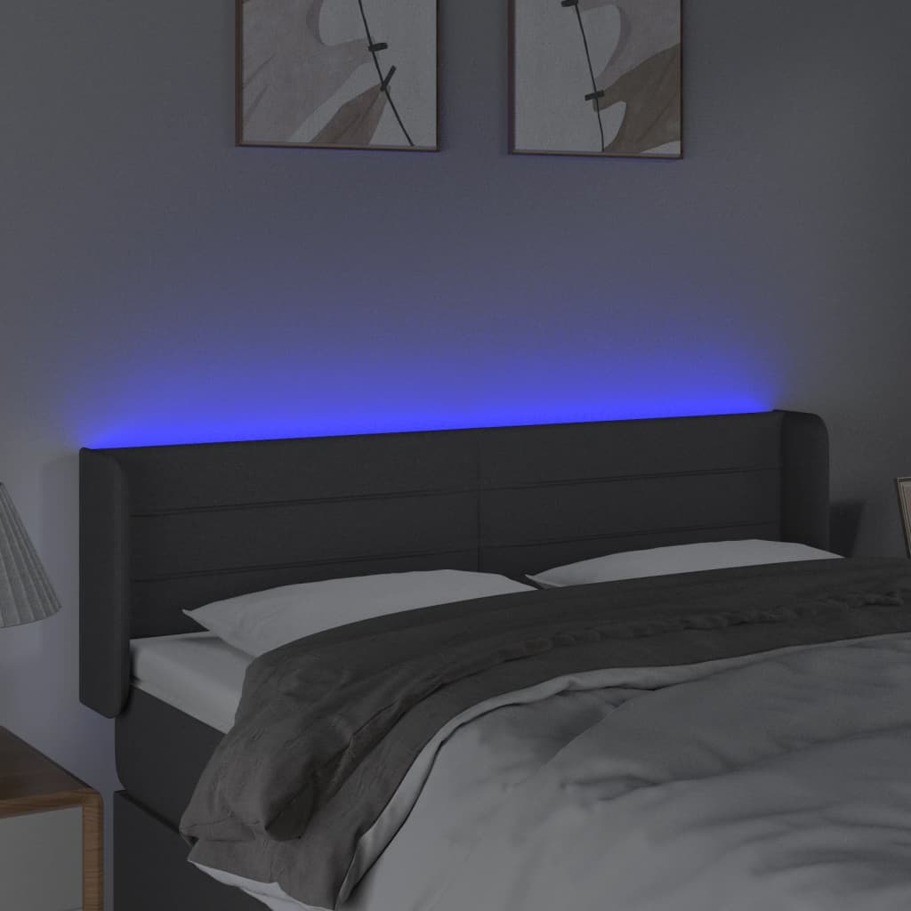 sötétszürke szövet LED-es fejtámla 147 x 16 x 78/88 cm