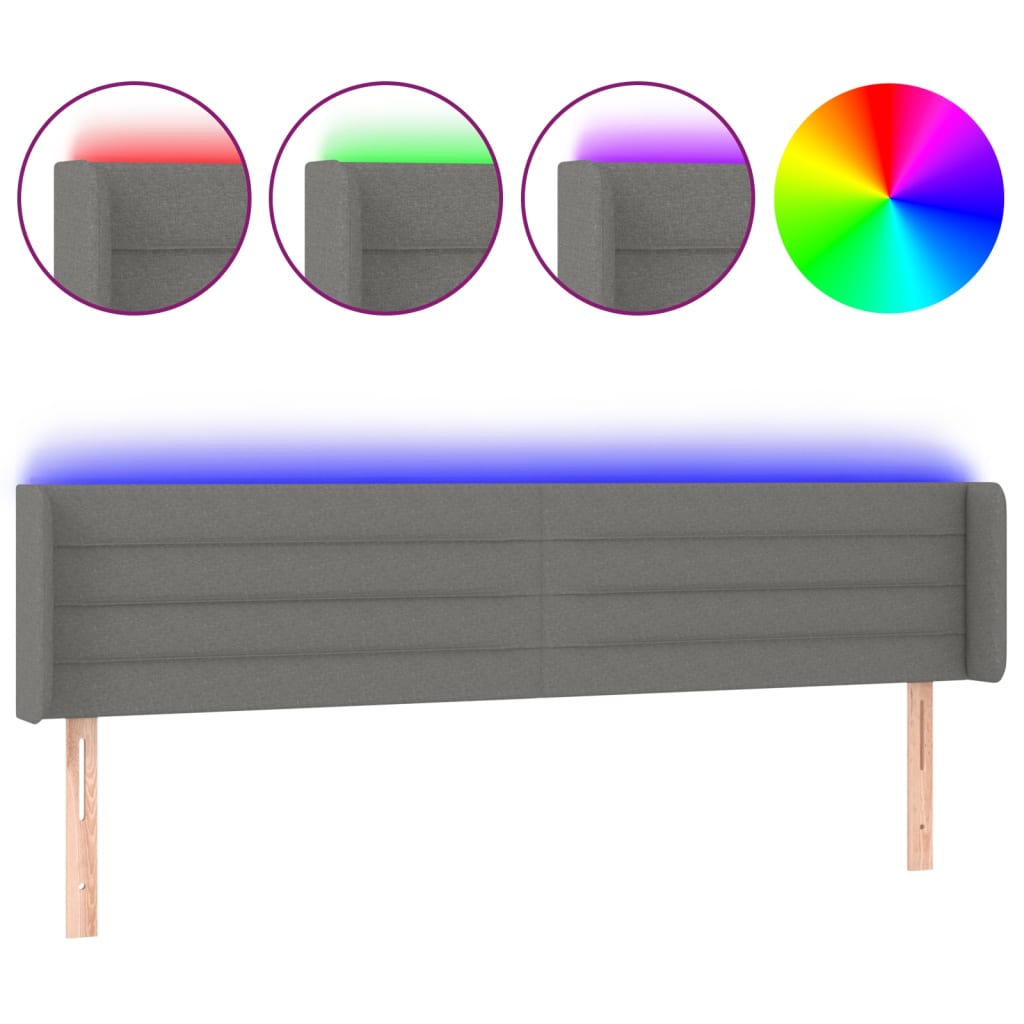 sötétszürke szövet LED-es fejtámla 183 x 16 x 78/88 cm