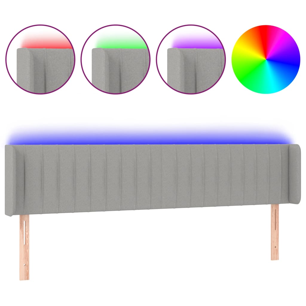világosszürke szövet LED-es fejtámla 163 x 16 x 78/88 cm