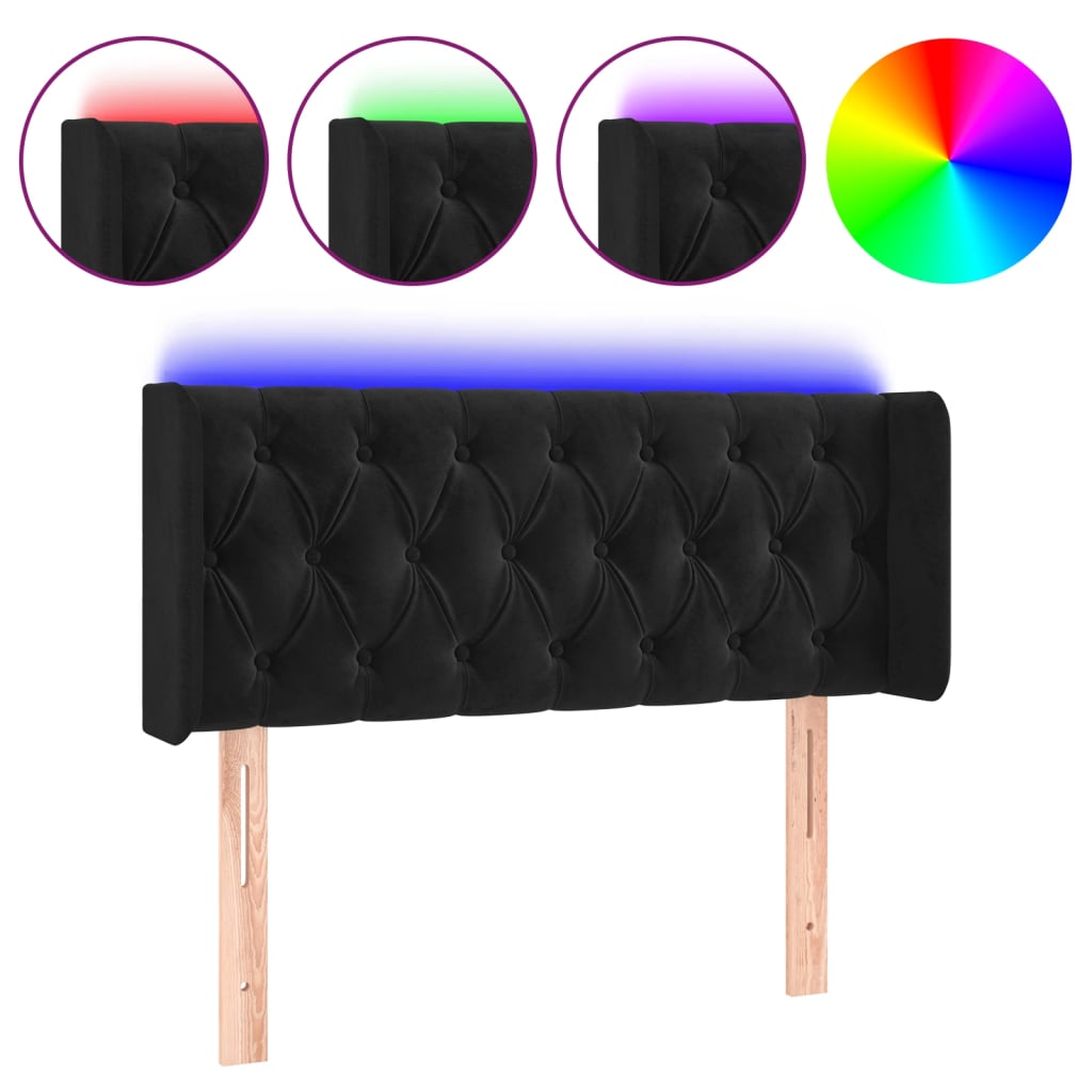 fekete bársony LED-es fejtámla 93 x 16 x 78/88 cm