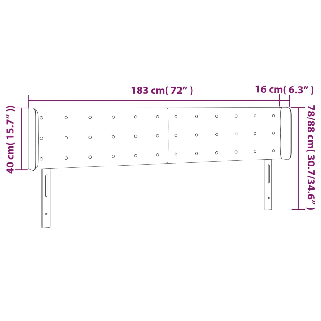 fekete szövet LED-es fejtámla 183 x 16 x 78/88 cm