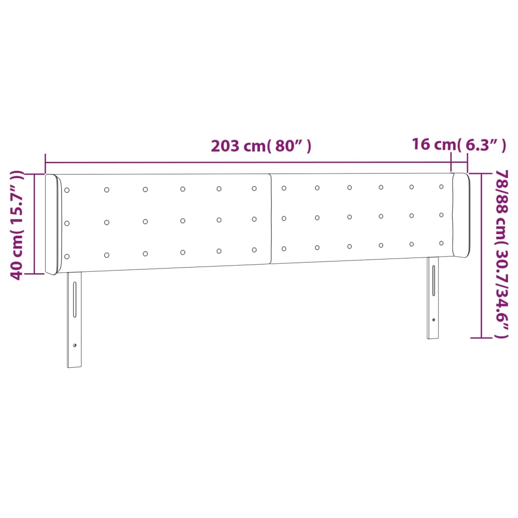 fekete szövet LED-es fejtámla 203 x 16 x 78/88 cm
