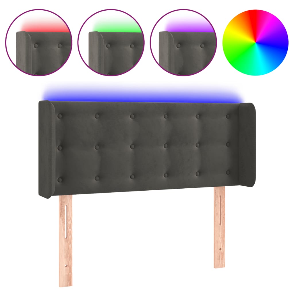 sötétszürke bársony LED-es fejtámla 93 x 16 x 78/88 cm