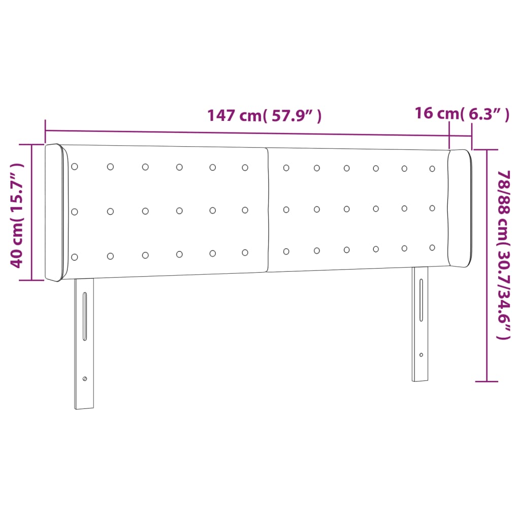 világosszürke bársony LED-es fejtámla 147 x 16 x 78/88 cm