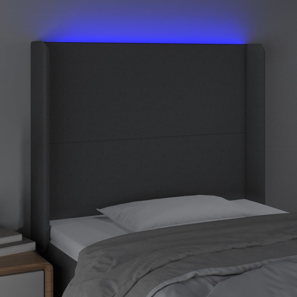 sötétszürke szövet LED-es fejtámla 83x16x118/128 cm