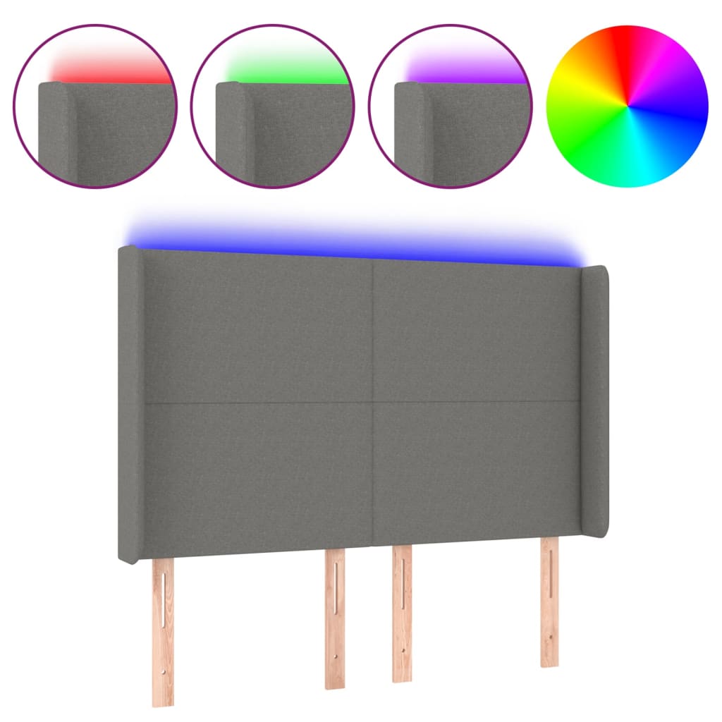 sötétszürke szövet LED-es fejtámla 147x16x118/128 cm