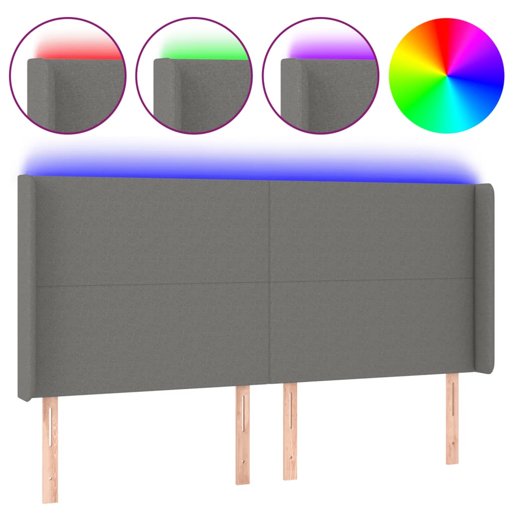 sötétszürke szövet LED-es fejtámla 163x16x118/128 cm