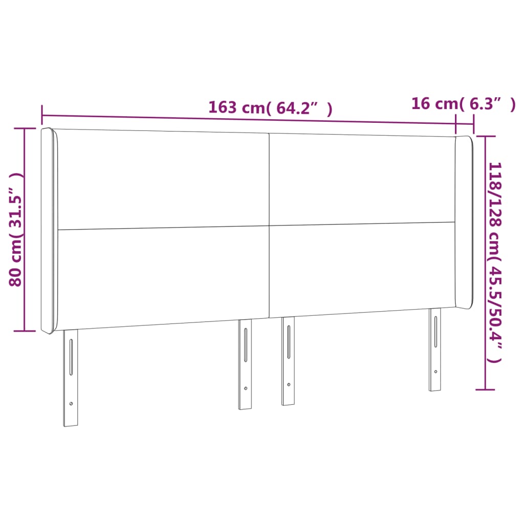sötétszürke szövet LED-es fejtámla 163x16x118/128 cm